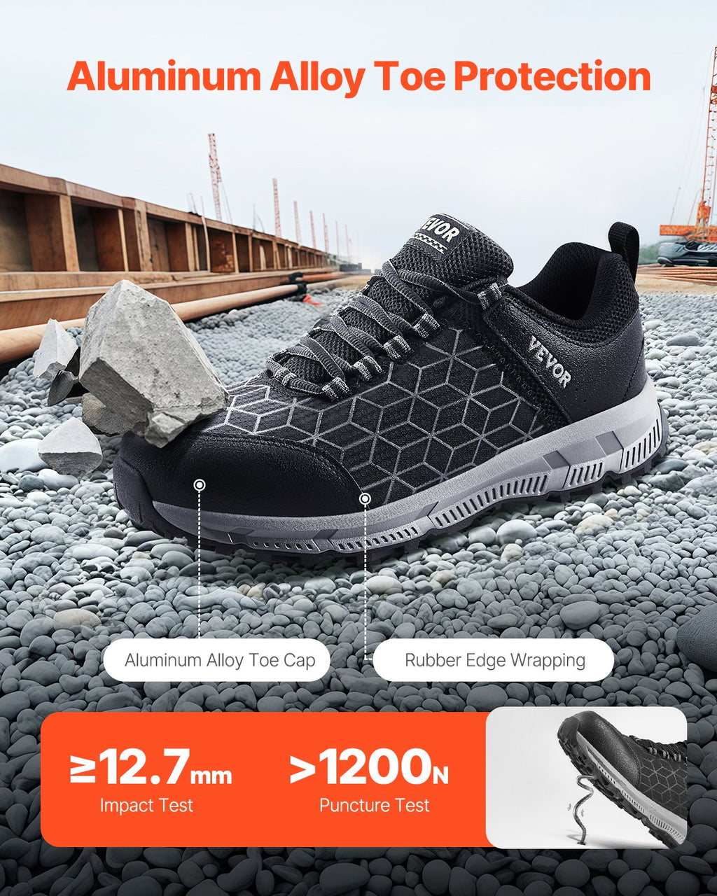 Steel Toe Shoes For Men, US Size 10.5, Men’s Cushion Sport Safety Toe Athletic Work Shoe, Indestructible Safety Sneakers Lightweight,Breathable Industry Construction Work Shoes, Black