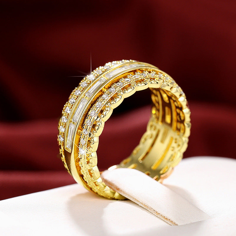 Micro Inlaid Zircon Exaggerated Gorgeous Flower Lady Rings