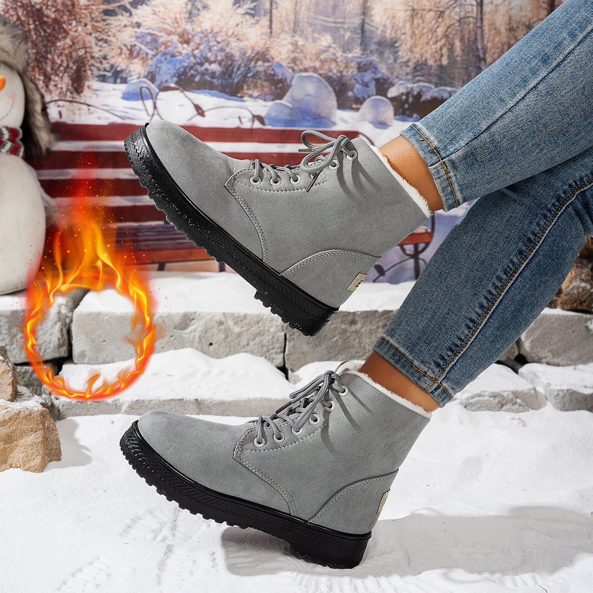 Women's Lightweight Non-slip Lace-up Thickened Warm Snow Boots