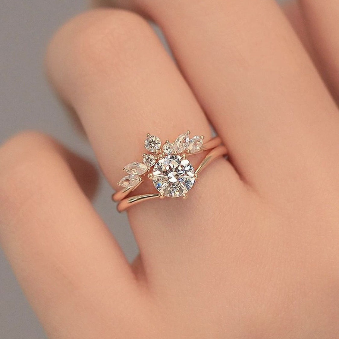 Sanjie Alloy Lady Couple Rings Simple Rose Gold Ring Set