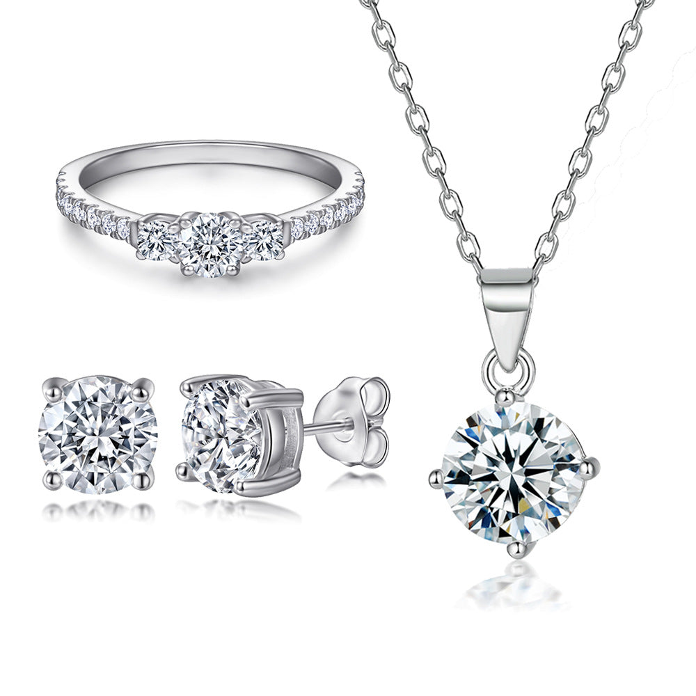 S925 Sterling Silver Rings Ear Studs Necklace